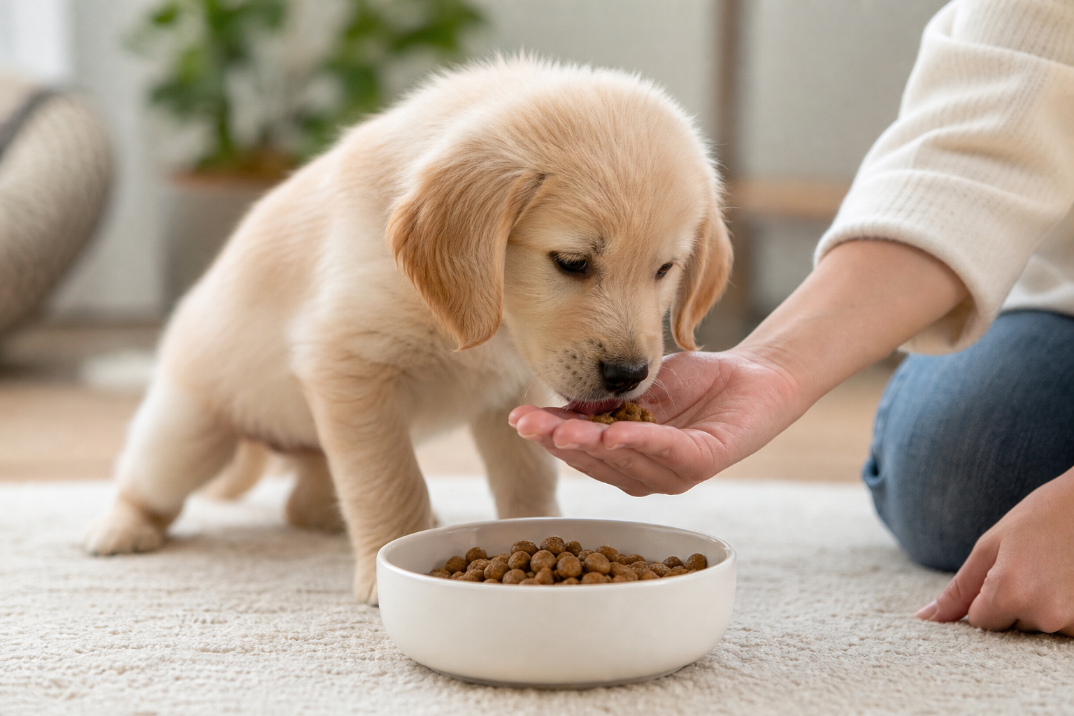 子犬がご飯を食べない…手であげると食べるのはなぜ?原因別の対策と器への移行方法