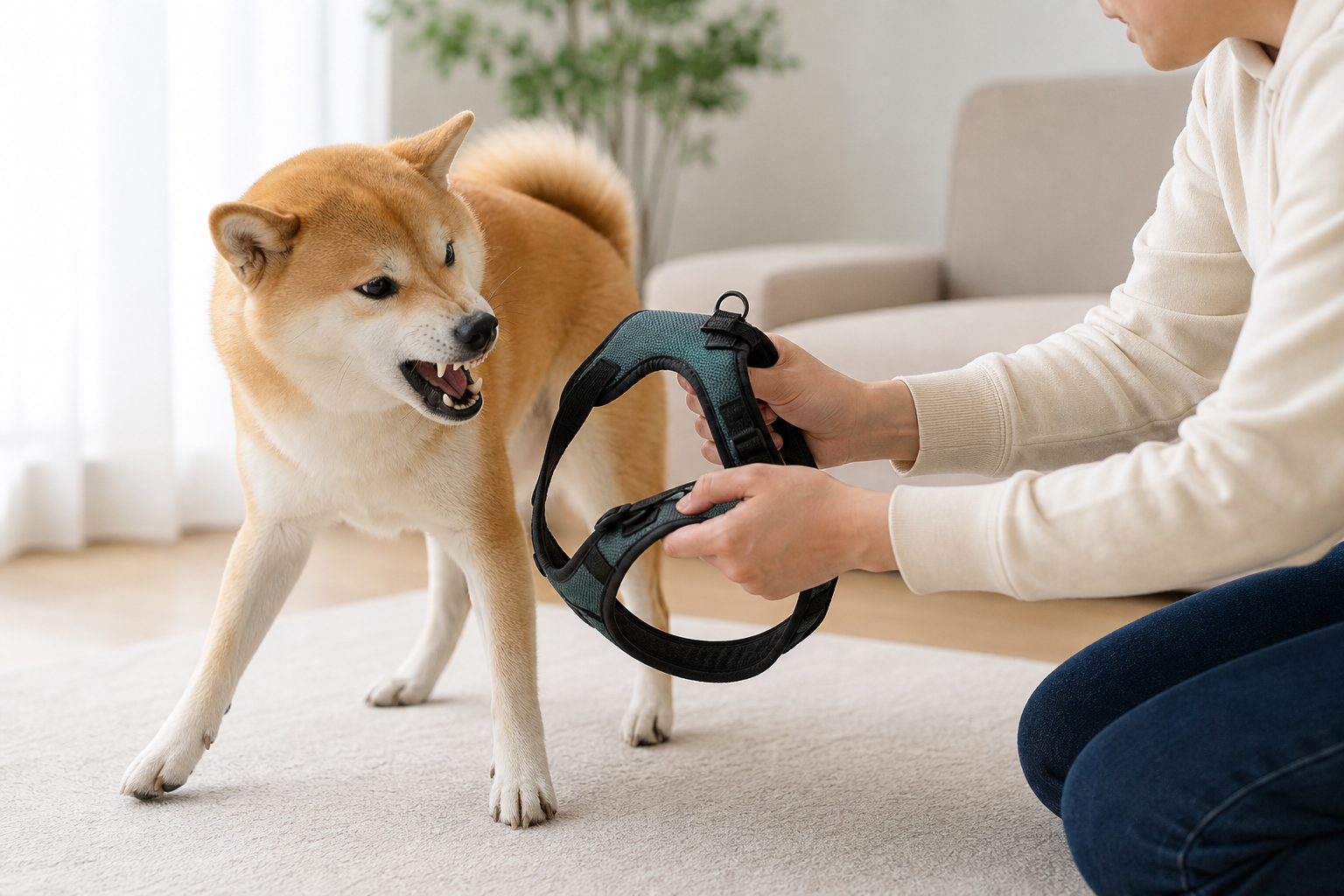 柴犬がハーネスを嫌がる・噛む理由と段階的な慣らし方